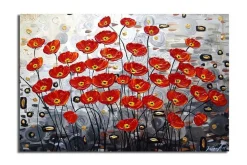 Canvas-taulu 70x45 cm - Värikäs unikkokimppu punaisessa sävyssä Punainen / Musta / Harmaa