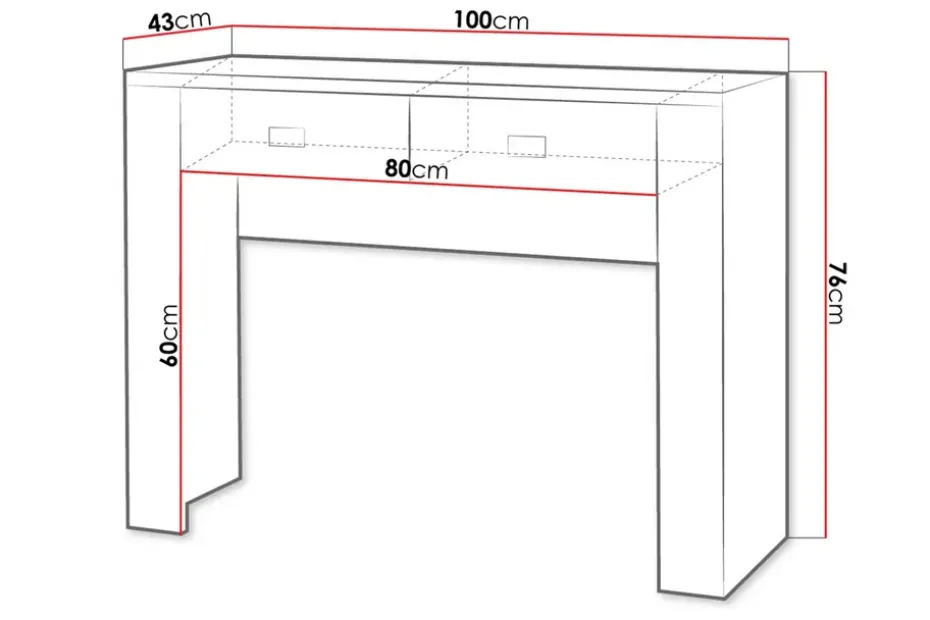 Cezar Sminkbord 100x43x76 cm Ek