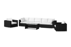 Comfort Garden Bahamas ulkosohvaryhmä 7-hengen, kaksi nojatuolia ja pöytä hyllyllä Musta