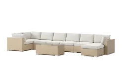 Comfort Garden Bahamas U-muotoinen ulkolounge-ryhmä 8-hengen, käännettävä divaani ja pöytä Hiekka
