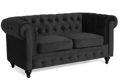 Manor House Chesterfield Lyx 2-istuttava pieni samettisohva – Syvä sohva 160 cm leveä Musta