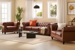 Manor House Chesterfield Lyx Sohvaryhmä 3-istuttava+2-istuttava+nojatuoli Ruskea