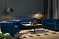 Manor House Chesterfield Lyx Sohvaryhmä 2-istuttava+3-istuttava sametti Sininen
