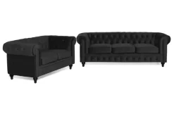 Manor House Chesterfield Lyx Sohvaryhmä 3+2 sametista Musta