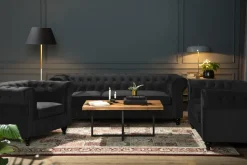 Manor House Chesterfield Lyx Sohvaryhmä 3+2 sametista Musta