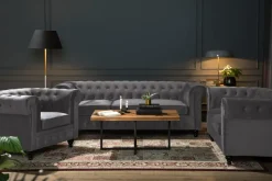 Manor House Chesterfield Lyx Sohvaryhmä 3+2+1 sametista Tummanharmaa