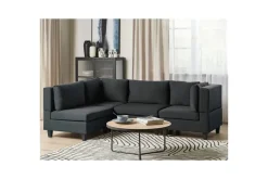 4-sits Hörnsoffa Beliani Unstad Beige/svart, Högervänd, Polyester Black