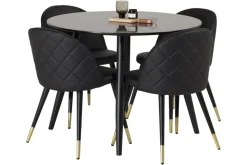 Venture Home Ruokailuryhmä Plaza 100 cm Pyöreä 4 Velvet Tuolia Musta/Kulta