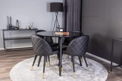 Venture Home Ruokailuryhmä Plaza 100 cm Pyöreä 4 Velvet Tuolia Musta/Kulta